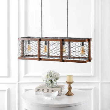 Gaines 34.5" Linear Adjustable Iron Rustic Industrial LED Pendant - JONATHAN Y